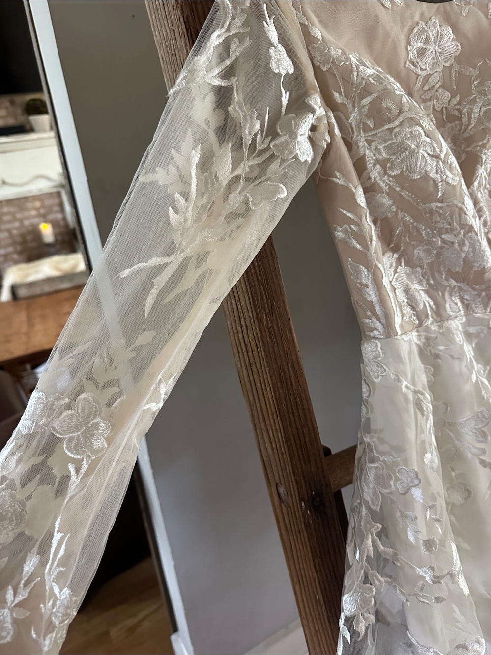 MISSACC PANT SUIT WEDDING WALK THROUGH LACE WITH TRAIN WEDDING LONG SLEEVE 4* - Picture 3 of 11
